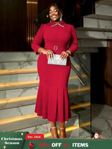 AOMEIDRESS Elegant Church Dresses for Women Mermaid Long Sleeves Red / S