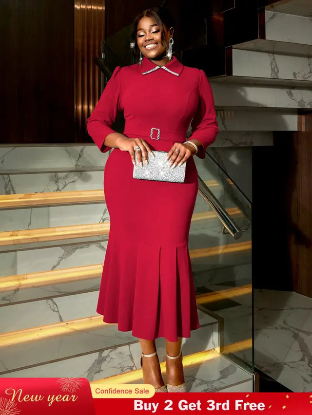 AOMEIDRESS Elegant Church Dresses for Women Mermaid Long Sleeves Red / S