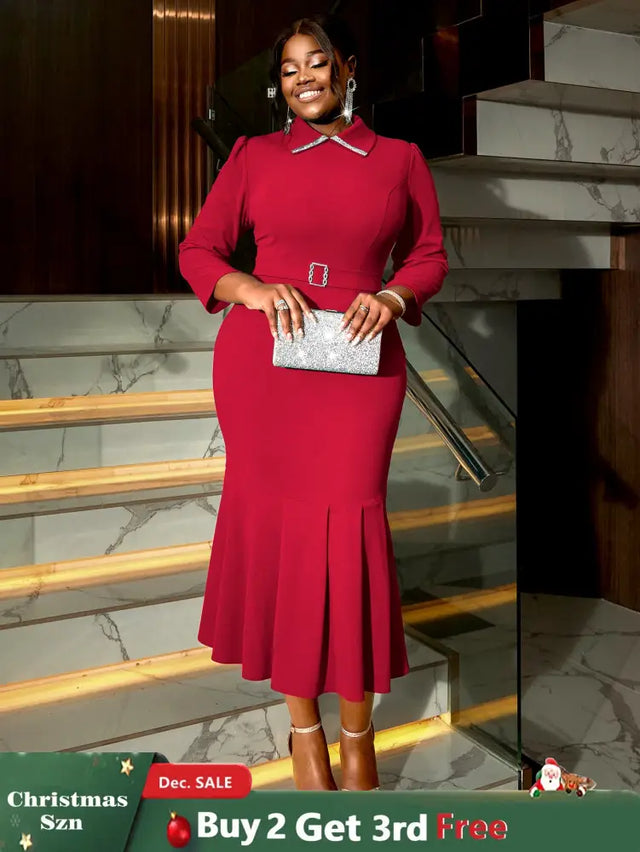 AOMEIDRESS Elegant Church Dresses for Women Mermaid Long Sleeves Red / S