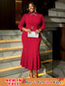 AOMEIDRESS Elegant Church Dresses for Women Mermaid Long Sleeves Red / S
