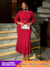 AOMEIDRESS Elegant Church Dresses for Women Mermaid Long Sleeves Red / S