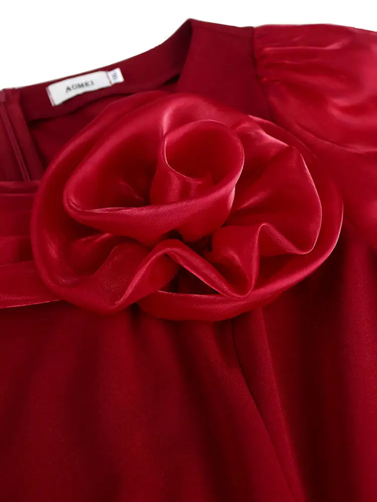 AOMEIDRESS Elegant Church Party Dresses 3D Flower Peplum Belly Cover