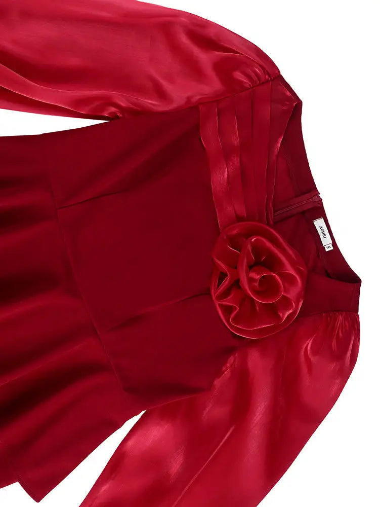 AOMEIDRESS Elegant Church Party Dresses 3D Flower Peplum Belly Cover
