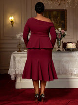 AOMEIDRESS Elegant Co-Ords for Christmas Wedding Slanted Shoulder Top