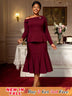 AOMEIDRESS Elegant Co-Ords for Christmas Wedding Slanted Shoulder Top Wine / S