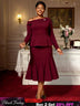 AOMEIDRESS Elegant Co-Ords for Christmas Wedding Slanted Shoulder Top Wine / S