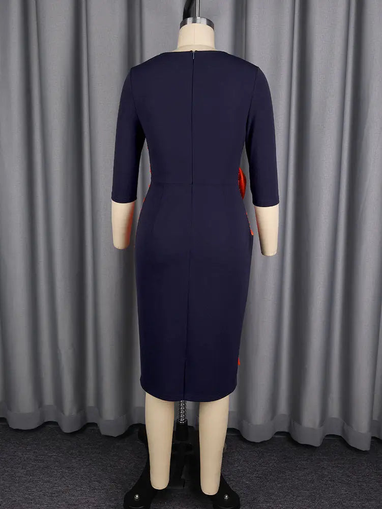AOMEIDRESS Elegant Color Block Bow Long Sleeve Dress for Party Office