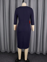 AOMEIDRESS Elegant Color Block Bow Long Sleeve Dress for Party Office