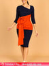 AOMEIDRESS Elegant Color Block Bow Long Sleeve Dress for Party Office NV / S