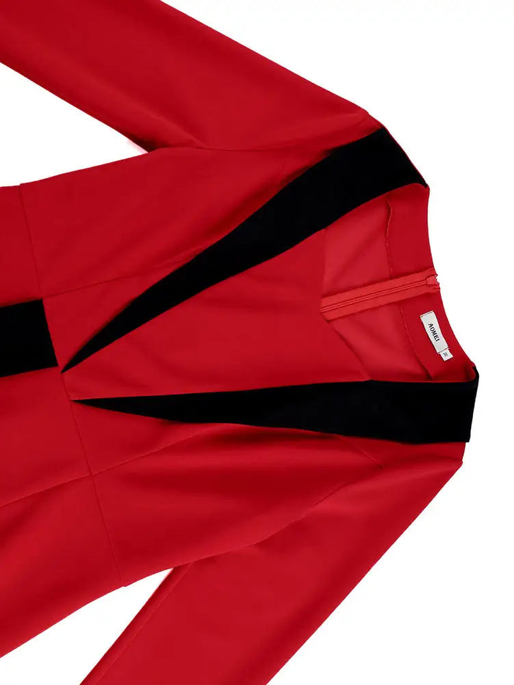 AOMEIDRESS Elegant Color Block Dress Long Sleeve Gowns Autumn New