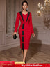 AOMEIDRESS Elegant Color Block Dress Long Sleeve Gowns Autumn New Red / S