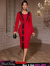 AOMEIDRESS Elegant Color Block Dress Long Sleeve Gowns Autumn New Red / S