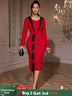 AOMEIDRESS Elegant Color Block Dress Long Sleeve Gowns Autumn New Red / S