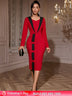 AOMEIDRESS Elegant Color Block Dress Long Sleeve Gowns Autumn New Red / S