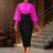 AOMEIDRESS Elegant Color Block Dress with Puff Sleeve For Party Office Rose / S
