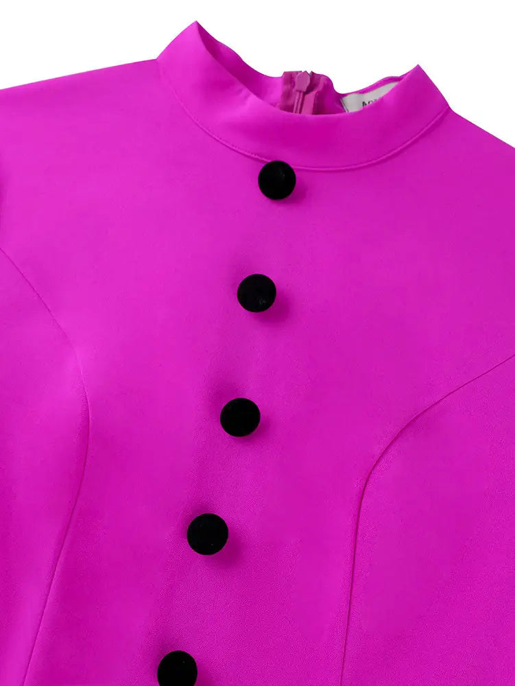 AOMEIDRESS Elegant Color Block Ruffle Cuffs Dress For Office Church