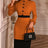 AOMEIDRESS Elegant Color Block Ruffle Cuffs Dress For Office Church - Brown / S