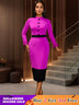 AOMEIDRESS Elegant Color Block Ruffle Cuffs Dress For Office Church Rose / S
