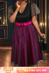 AOMEIDRESS Elegant Colorblock A Line Party Dress V Neck Waist Belt Black / S