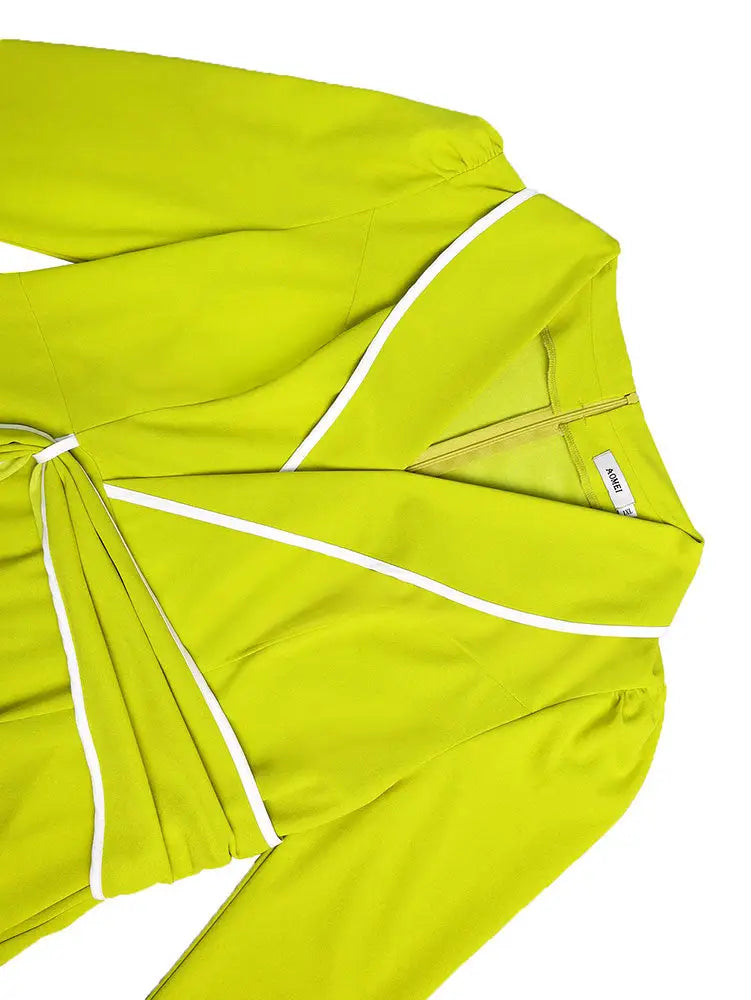 AOMEIDRESS Elegant Colorblock Bodycon Dress Long Sleeve Office Outfit