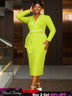 AOMEIDRESS Elegant Colorblock Bodycon Dress Long Sleeve Office Outfit MustardGreen / L