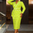 AOMEIDRESS Elegant Colorblock Bodycon Dress Long Sleeve Office Outfit MustardGreen / L