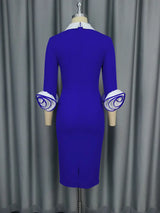AOMEIDRESS Elegant Colorblock Dress Long Sleeve Office Church Wear