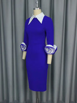 AOMEIDRESS Elegant Colorblock Dress Long Sleeve Office Church Wear