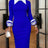 AOMEIDRESS Elegant Colorblock Dress Long Sleeve Office Church Wear Blue / S