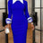 AOMEIDRESS Elegant Colorblock Dress Long Sleeve Office Church Wear Blue / S