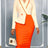 AOMEIDRESS Elegant Colorblock Dress Slim Party Office Lady Gowns Apricot / S
