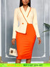 AOMEIDRESS Elegant Colorblock Dress Slim Party Office Lady Gowns Apricot / S