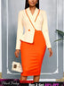 AOMEIDRESS Elegant Colorblock Dress Slim Party Office Lady Gowns Apricot / S
