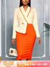 AOMEIDRESS Elegant Colorblock Dress Slim Party Office Lady Gowns Apricot / S