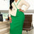 AOMEIDRESS Elegant Colorblock Dress Slim Party Office Lady Gowns - Green / S