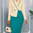 AOMEIDRESS Elegant Colorblock Dress Slim Party Office Lady Gowns - Lake Green / S