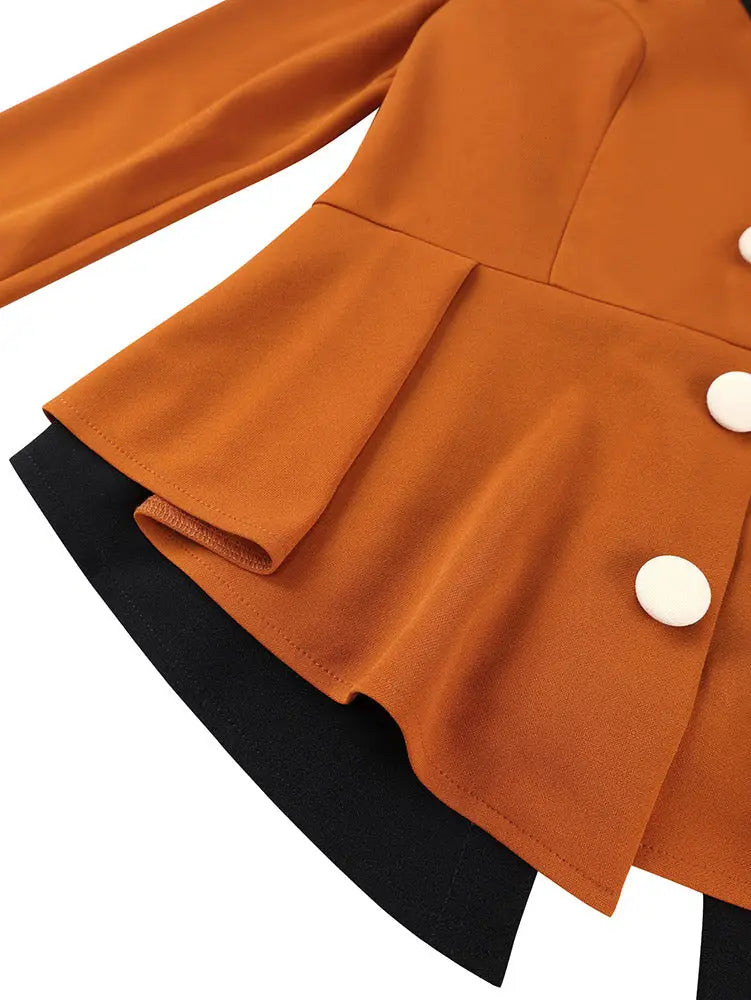 AOMEIDRESS Elegant Colorblock Tops Button Long Sleeves Ruffled Waist