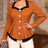 AOMEIDRESS Elegant Colorblock Tops Button Long Sleeves Ruffled Waist - Brown / S