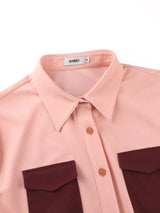 AOMEIDRESS Elegant Colorblock Turn Down Collar Long Sleeves Shirt