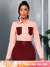 AOMEIDRESS Elegant Colorblock Turn Down Collar Long Sleeves Shirt Pink / S