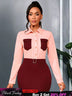 AOMEIDRESS Elegant Colorblock Turn Down Collar Long Sleeves Shirt Pink / S