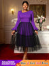 AOMEIDRESS Elegant DarkPurple Mesh Dress Flare Sleeve for Party Church DarkPurple / S