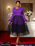 AOMEIDRESS Elegant DarkPurple Mesh Dress Flare Sleeve for Party Church DarkPurple / S
