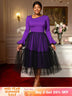 AOMEIDRESS Elegant DarkPurple Mesh Dress Flare Sleeve for Party Church DarkPurple / S