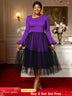 AOMEIDRESS Elegant DarkPurple Mesh Dress Flare Sleeve for Party Church DarkPurple / S