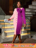 AOMEIDRESS Elegant Dress V-neck Three-dimensional Flower Long Sleeve
