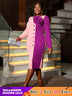 AOMEIDRESS Elegant Dress V-neck Three-dimensional Flower Long Sleeve
