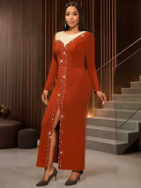 AOMEIDRESS Elegant Evening Party Mermaid Dress with Slit Beading