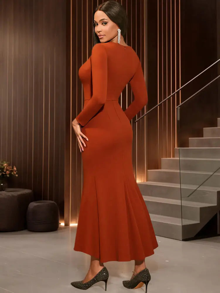 AOMEIDRESS Elegant Evening Party Mermaid Dress with Slit Beading