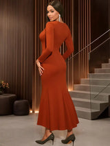 AOMEIDRESS Elegant Evening Party Mermaid Dress with Slit Beading